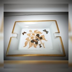 Beautiful ceramic ashtray butterflies flowers gold